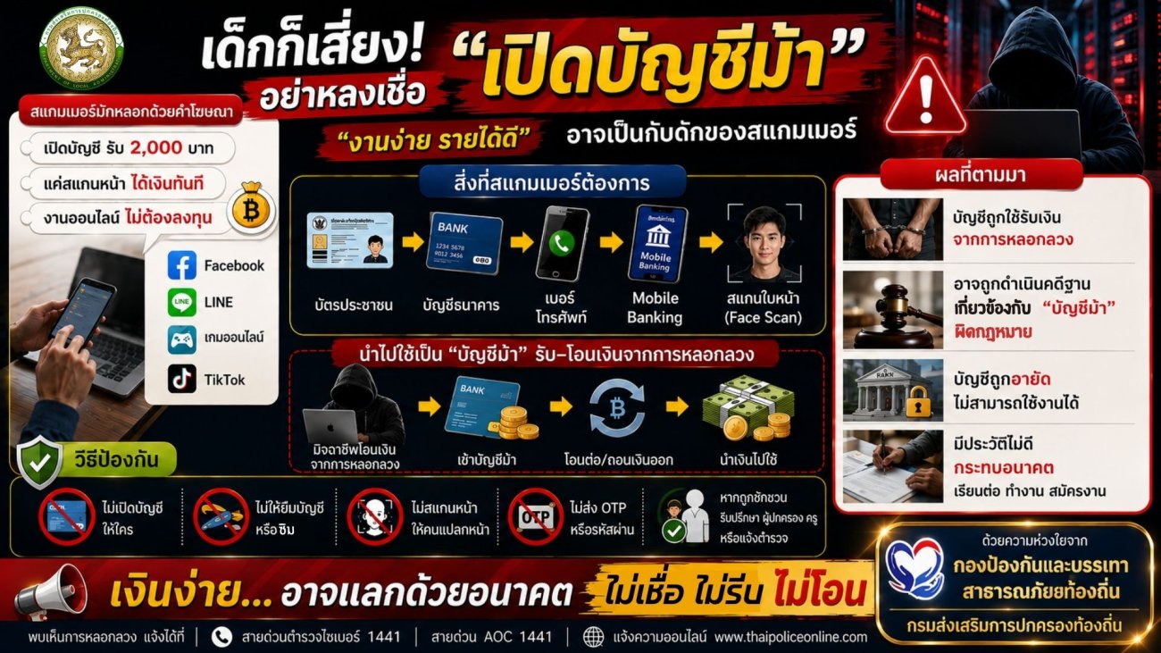 เทศบาลตำบลเรณูนคร ประชาสัมพันธ์ การสร้างความรู้ความเข้าใจเพื่อป้องกันการหลอกลวงทางออนไลน์ (Scammer)